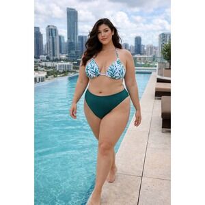 Tropical Print Bikini Set Halter Top  High Waist Swimsuit Bathing Suit Size XL